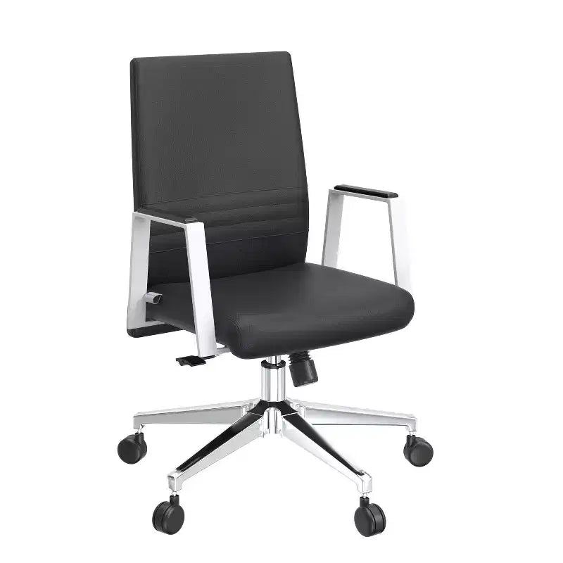 Chaise de bureau ergonomique HomeStock 45 po (114,3 cm) de hauteur réglable, assise en similicuir noir avec support lombaire ajustable