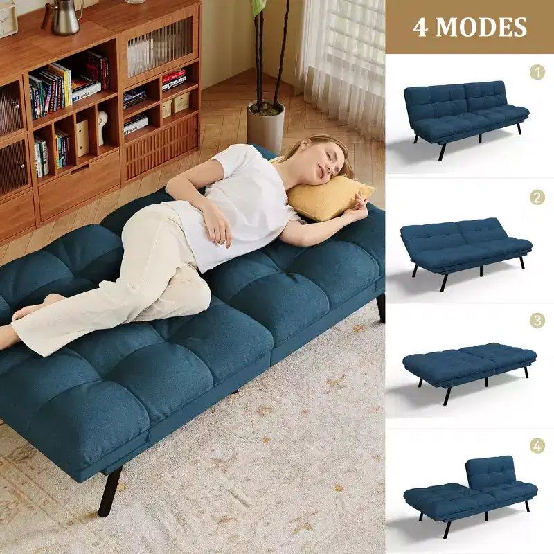 Canapé-Lit Futon Convertible Dyonery 71, Canapé Futon Moderne en Mousse à Mémoire de Forme avec Coussin Amovible, Dossier et Accoudoirs Réglables