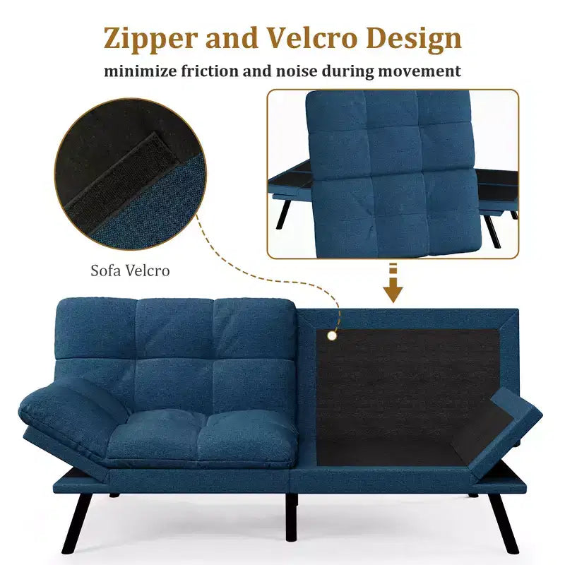 Canapé-Lit Futon Convertible Dyonery 71, Canapé Futon Moderne en Mousse à Mémoire de Forme avec Coussin Amovible, Dossier et Accoudoirs Réglables
