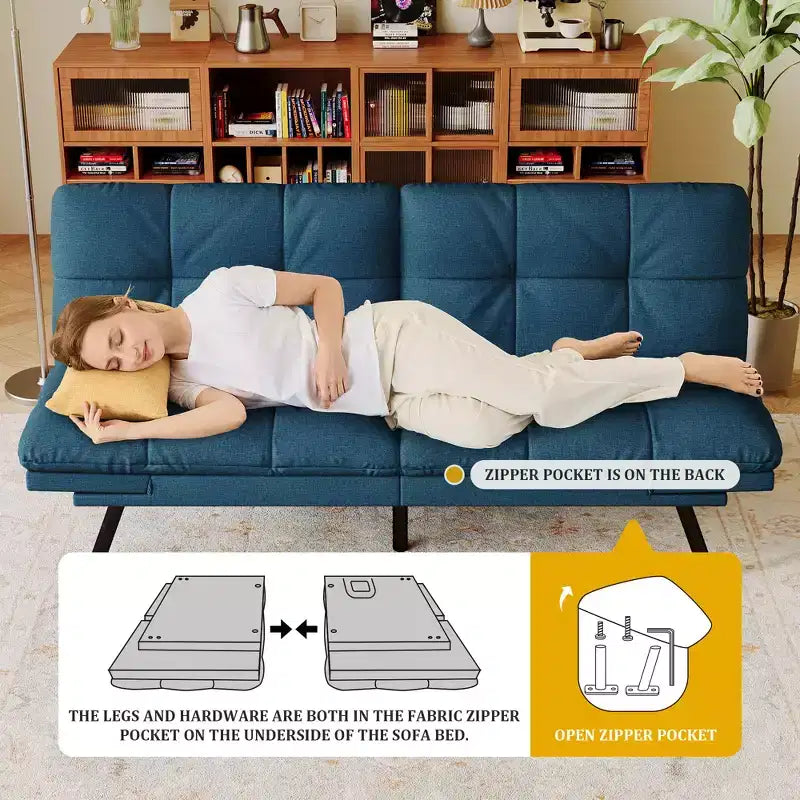 Canapé-Lit Futon Convertible Dyonery 71, Canapé Futon Moderne en Mousse à Mémoire de Forme avec Coussin Amovible, Dossier et Accoudoirs Réglables