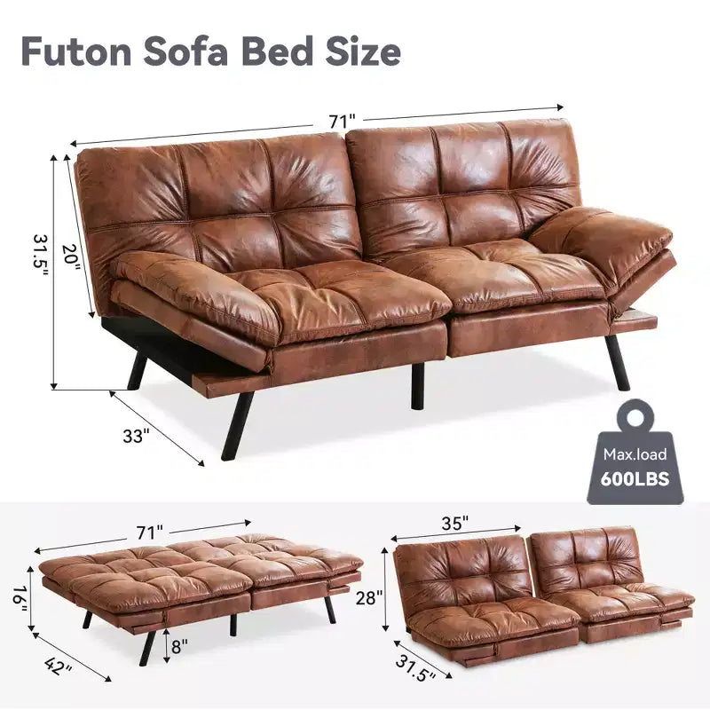 Canapé-Lit Futon Convertible Dyonery 71, Canapé Futon Moderne en Mousse à Mémoire de Forme avec Coussin Amovible, Dossier et Accoudoirs Réglables