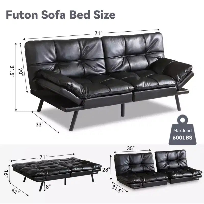 Canapé-Lit Futon Convertible Dyonery 71, Canapé Futon Moderne en Mousse à Mémoire de Forme avec Coussin Amovible, Dossier et Accoudoirs Réglables