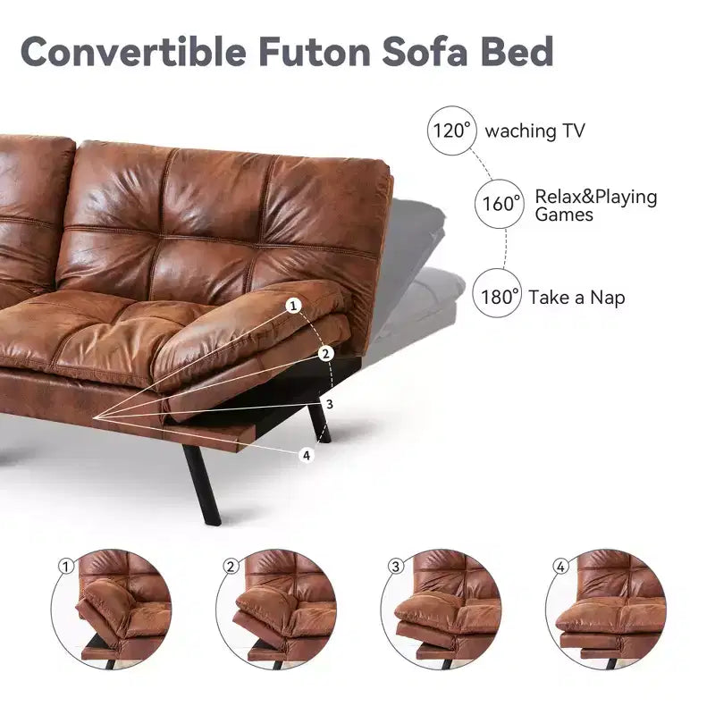 Canapé-Lit Futon Convertible Dyonery 71, Canapé Futon Moderne en Mousse à Mémoire de Forme avec Coussin Amovible, Dossier et Accoudoirs Réglables