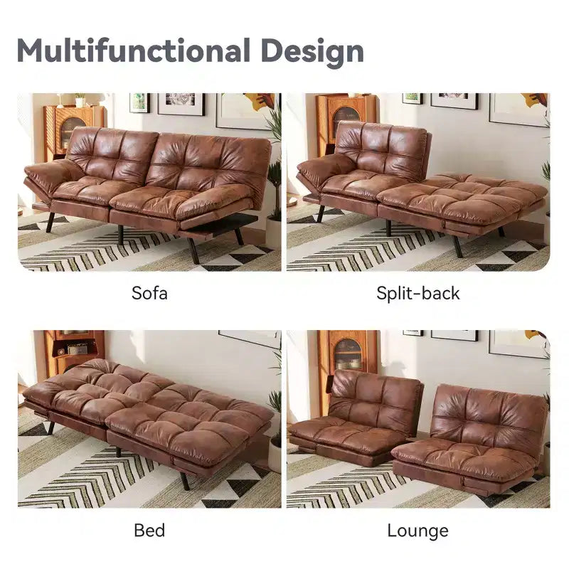 Canapé-Lit Futon Convertible Dyonery 71, Canapé Futon Moderne en Mousse à Mémoire de Forme avec Coussin Amovible, Dossier et Accoudoirs Réglables