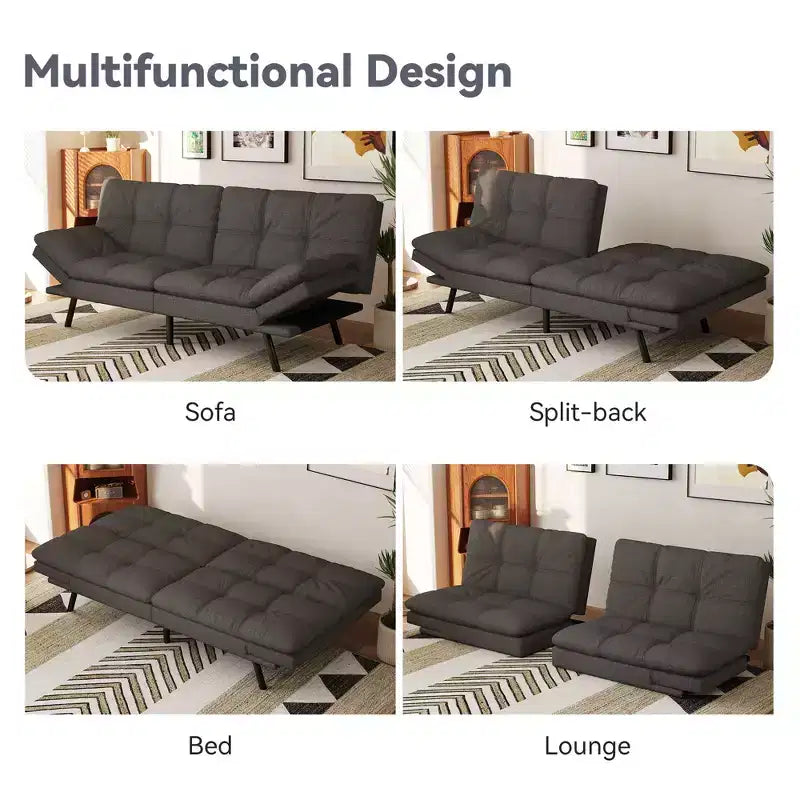 Canapé-Lit Futon Convertible Dyonery 71, Canapé Futon Moderne en Mousse à Mémoire de Forme avec Coussin Amovible, Dossier et Accoudoirs Réglables