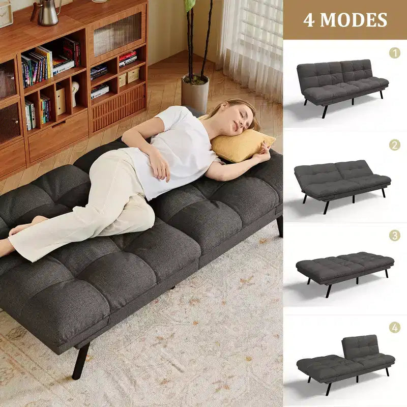 Canapé-Lit Futon Convertible Dyonery 71, Canapé Futon Moderne en Mousse à Mémoire de Forme avec Coussin Amovible, Dossier et Accoudoirs Réglables