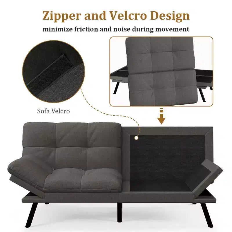 Canapé-Lit Futon Convertible Dyonery 71, Canapé Futon Moderne en Mousse à Mémoire de Forme avec Coussin Amovible, Dossier et Accoudoirs Réglables