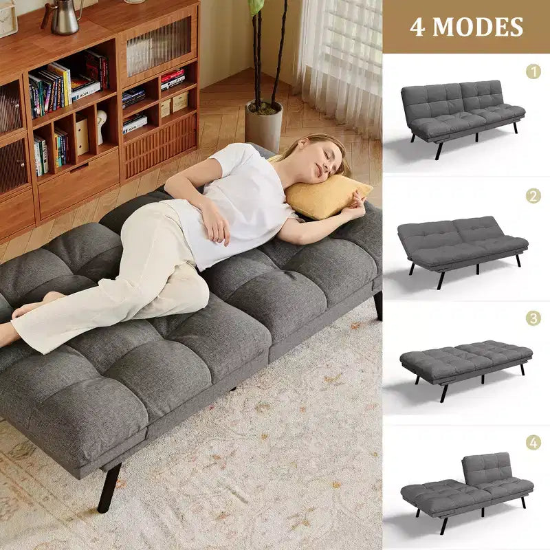 Canapé-Lit Futon Convertible Dyonery 71, Canapé Futon Moderne en Mousse à Mémoire de Forme avec Coussin Amovible, Dossier et Accoudoirs Réglables