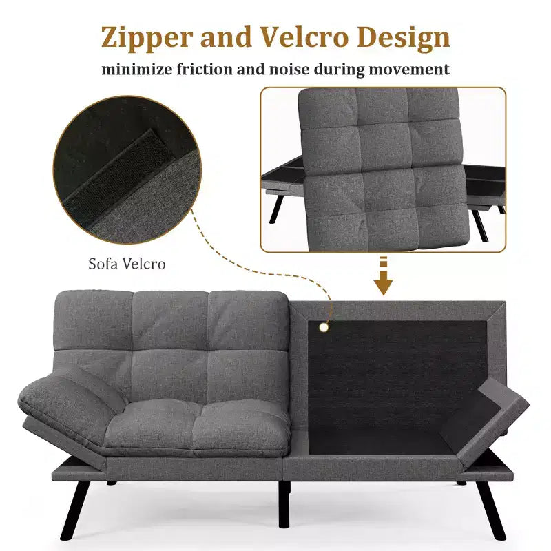Canapé-Lit Futon Convertible Dyonery 71, Canapé Futon Moderne en Mousse à Mémoire de Forme avec Coussin Amovible, Dossier et Accoudoirs Réglables
