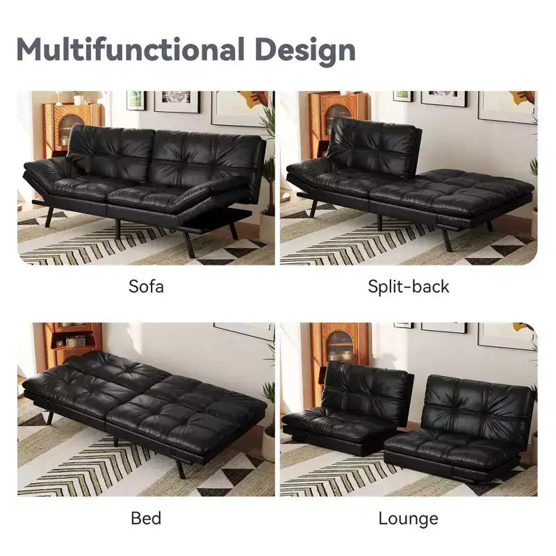 Canapé-Lit Futon Convertible Dyonery 71, Canapé Futon Moderne en Mousse à Mémoire de Forme avec Coussin Amovible, Dossier et Accoudoirs Réglables