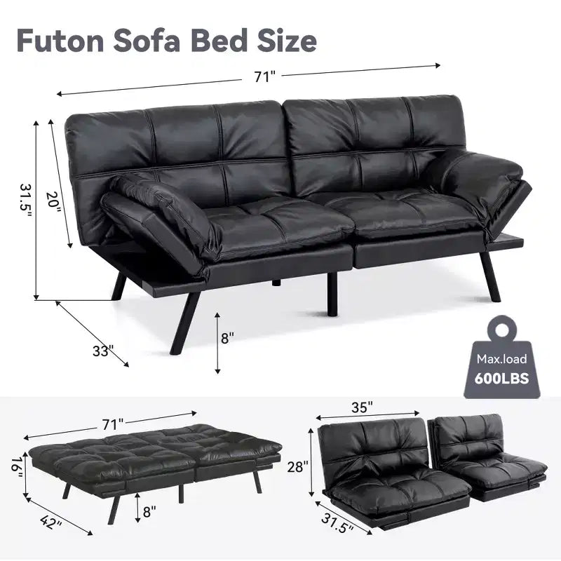 Canapé-Lit Futon Convertible Dyonery 71, Canapé Futon Moderne en Mousse à Mémoire de Forme avec Coussin Amovible, Dossier et Accoudoirs Réglables