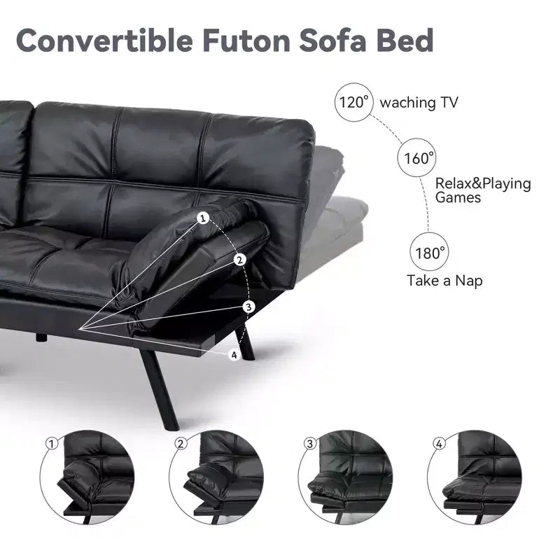 Canapé-Lit Futon Convertible Dyonery 71, Canapé Futon Moderne en Mousse à Mémoire de Forme avec Coussin Amovible, Dossier et Accoudoirs Réglables