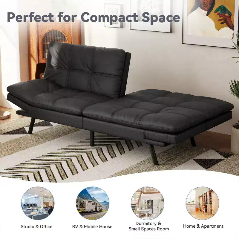 Canapé-Lit Futon Convertible Dyonery 71, Canapé Futon Moderne en Mousse à Mémoire de Forme avec Coussin Amovible, Dossier et Accoudoirs Réglables