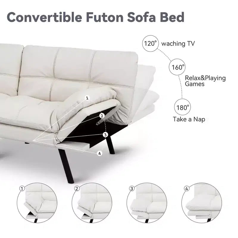 Canapé-Lit Futon Convertible Dyonery 71, Canapé Futon Moderne en Mousse à Mémoire de Forme avec Coussin Amovible, Dossier et Accoudoirs Réglables