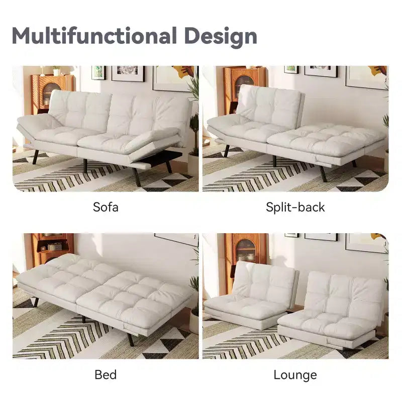 Canapé-Lit Futon Convertible Dyonery 71, Canapé Futon Moderne en Mousse à Mémoire de Forme avec Coussin Amovible, Dossier et Accoudoirs Réglables