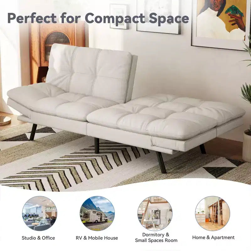 Canapé-Lit Futon Convertible Dyonery 71, Canapé Futon Moderne en Mousse à Mémoire de Forme avec Coussin Amovible, Dossier et Accoudoirs Réglables