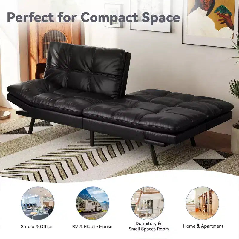 Canapé-Lit Futon Convertible Dyonery 71, Canapé Futon Moderne en Mousse à Mémoire de Forme avec Coussin Amovible, Dossier et Accoudoirs Réglables
