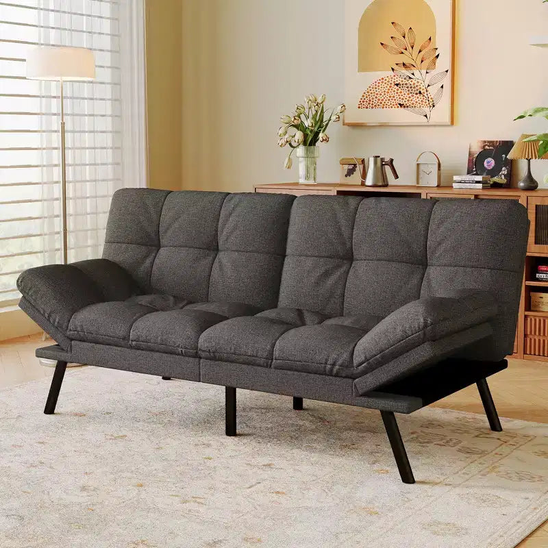 Canapé-Lit Futon Convertible Dyonery 71, Canapé Futon Moderne en Mousse à Mémoire de Forme avec Coussin Amovible, Dossier et Accoudoirs Réglables