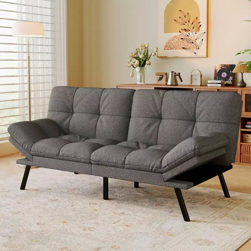 Canapé-Lit Futon Convertible Dyonery 71, Canapé Futon Moderne en Mousse à Mémoire de Forme avec Coussin Amovible, Dossier et Accoudoirs Réglables