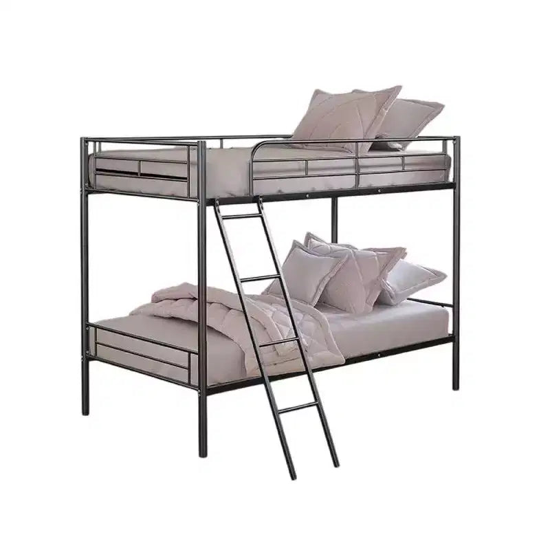 Lit superposé Royal Hampton double sur double, cadre en métal noir, échelle inclinée attachée