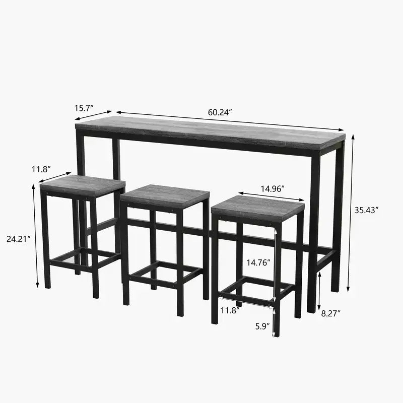 Ensemble de 4 meubles de bar industriels Okak avec table et tabourets de bar pour la cuisine, la salle à manger, ensemble de dînette en métal et bois pour le petit-déjeuner