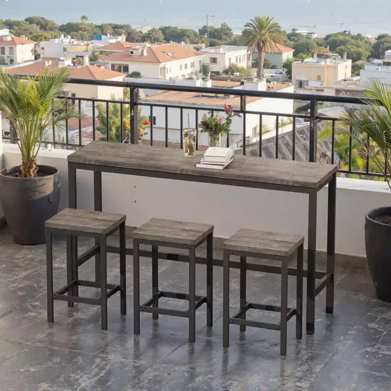 Ensemble de 4 meubles de bar industriels Okak avec table et tabourets de bar pour la cuisine, la salle à manger, ensemble de dînette en métal et bois pour le petit-déjeuner