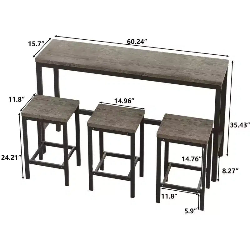 Ensemble de 4 meubles de bar industriels Okak avec table et tabourets de bar pour la cuisine, la salle à manger, ensemble de dînette en métal et bois pour le petit-déjeuner