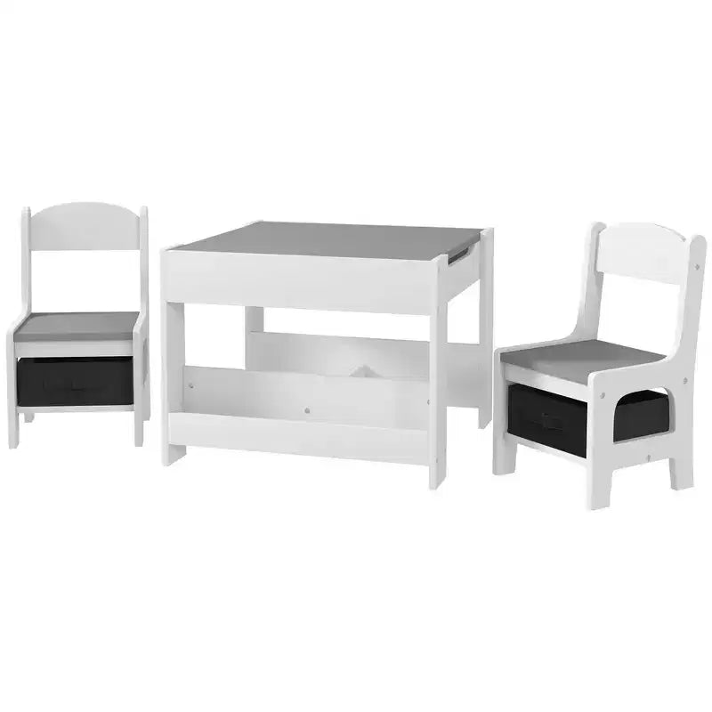 Ensemble table et 2 chaises pour enfants Whisen avec tableau noir, rangement et étagères, cadeau idéal pour les enfants