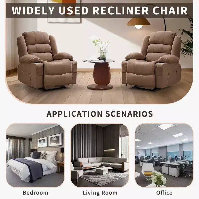 Fauteuil inclinable large COZONY pour adultes, fauteuil de relaxation manuel surdimensionné avec accoudoir, dossier, 2 porte-gobelets et pochette latérale pour salon