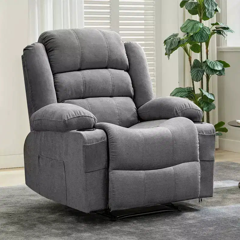 Fauteuil inclinable large COZONY pour adultes, fauteuil de relaxation manuel surdimensionné avec accoudoir, dossier, 2 porte-gobelets et pochette latérale pour salon