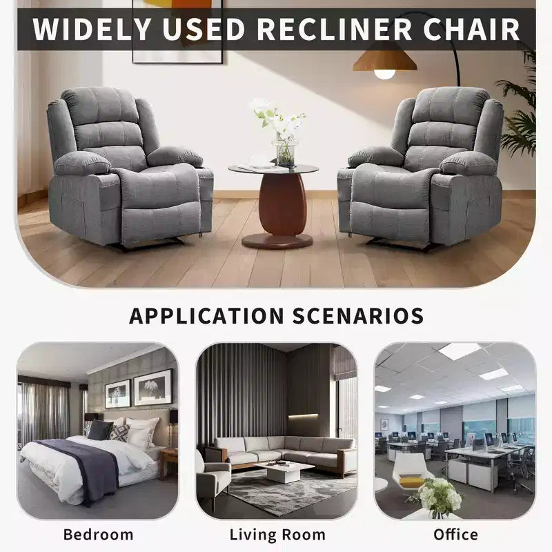 Fauteuil inclinable large COZONY pour adultes, fauteuil de relaxation manuel surdimensionné avec accoudoir, dossier, 2 porte-gobelets et pochette latérale pour salon