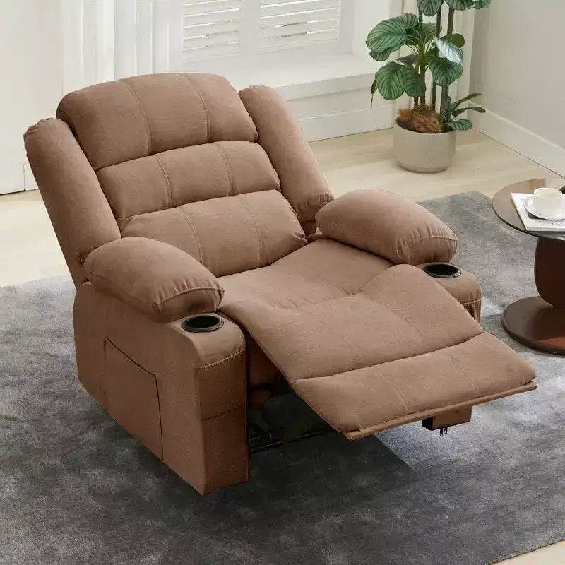 Fauteuil inclinable large COZONY pour adultes, fauteuil de relaxation manuel surdimensionné avec accoudoir, dossier, 2 porte-gobelets et pochette latérale pour salon