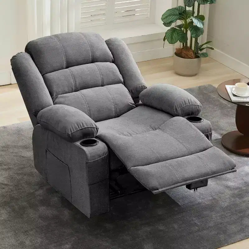 Fauteuil inclinable large COZONY pour adultes, fauteuil de relaxation manuel surdimensionné avec accoudoir, dossier, 2 porte-gobelets et pochette latérale pour salon