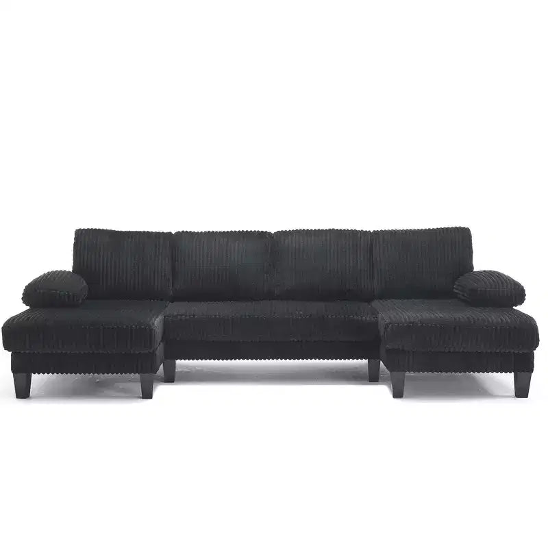 Canapé sectionnel d'angle en velours côtelé Homy Casa avec double méridienne, canapé 4 places pour salon