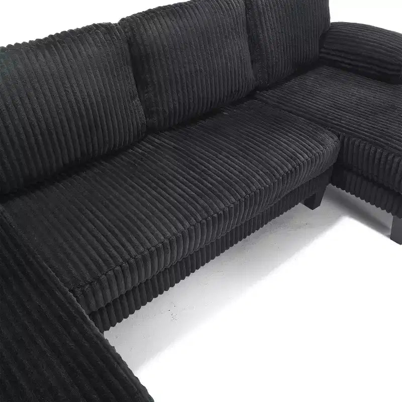 Canapé sectionnel d'angle en velours côtelé Homy Casa avec double méridienne, canapé 4 places pour salon
