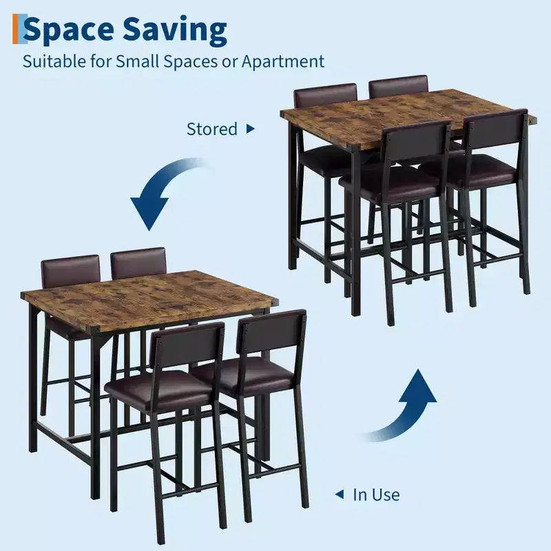 Ensemble de table à manger pour 4, ensemble de table de cuisine 5 pièces, repose-pieds, protection d'angle, table à hauteur de comptoir, 2 tabourets de bar rembourrés, pour la cuisine