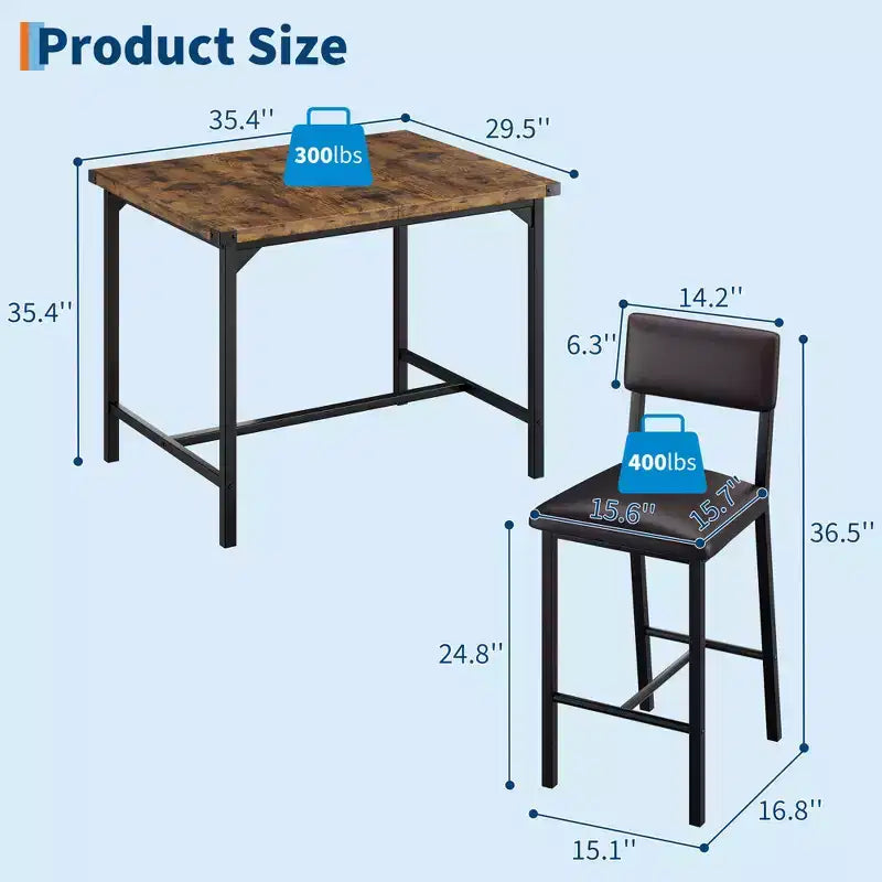 Ensemble de table à manger pour 4, ensemble de table de cuisine 5 pièces, repose-pieds, protection d'angle, table à hauteur de comptoir, 2 tabourets de bar rembourrés, pour la cuisine