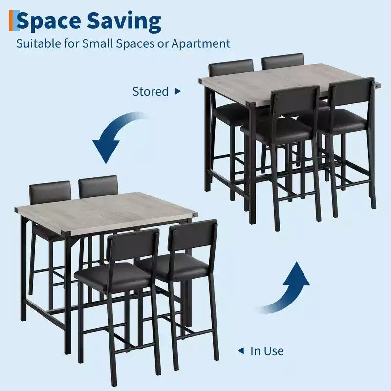 Ensemble de table à manger pour 4, ensemble de table de cuisine 5 pièces, repose-pieds, protection d'angle, table à hauteur de comptoir, 2 tabourets de bar rembourrés, pour la cuisine