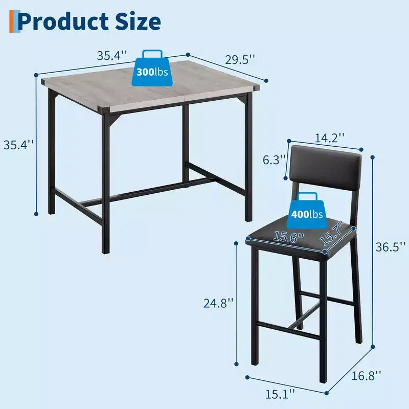 Ensemble de table à manger pour 4, ensemble de table de cuisine 5 pièces, repose-pieds, protection d'angle, table à hauteur de comptoir, 2 tabourets de bar rembourrés, pour la cuisine