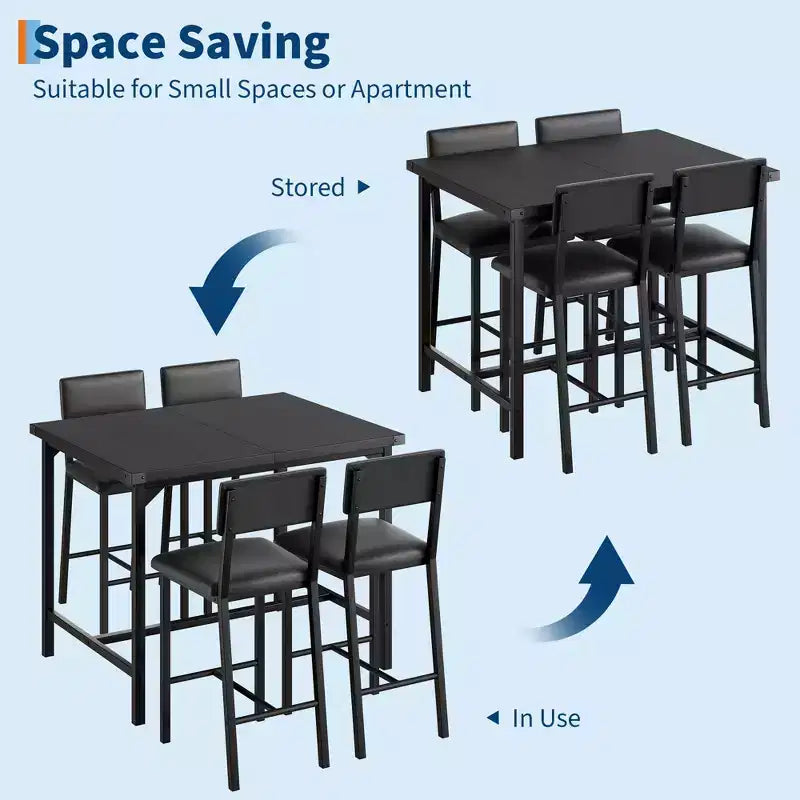 Ensemble de table à manger pour 4, ensemble de table de cuisine 5 pièces, repose-pieds, protection d'angle, table à hauteur de comptoir, 2 tabourets de bar rembourrés, pour la cuisine