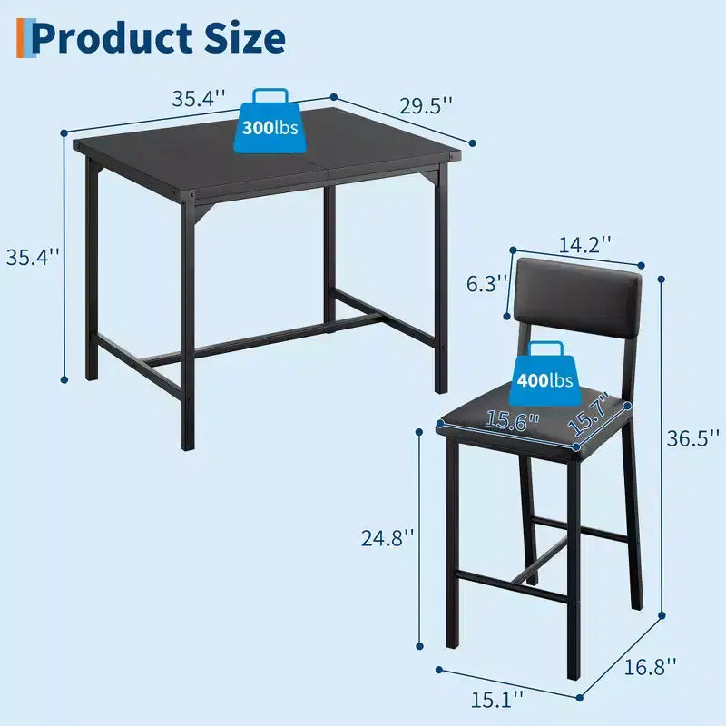 Ensemble de table à manger pour 4, ensemble de table de cuisine 5 pièces, repose-pieds, protection d'angle, table à hauteur de comptoir, 2 tabourets de bar rembourrés, pour la cuisine