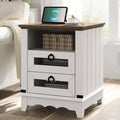 Farmhouse Nightstand , 2 Drawers and Open Storage Shelf, for Bedroom or Living Room