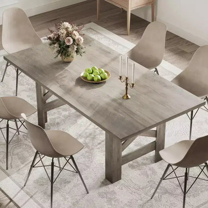 Longue table de cuisine en bois, table à manger pour 6 à 8 personnes, grande table de salle à manger de style ferme.