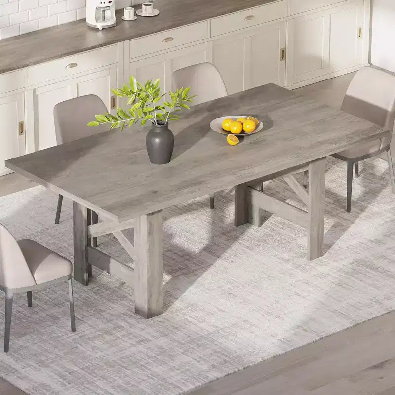 Longue table de cuisine en bois, table à manger pour 6 à 8 personnes, grande table de salle à manger de style ferme.