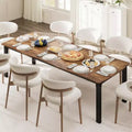 Dining Table with Wave Irregular Edge, 15mm Thick MDF Top & Metal Frame, Wooden Kitchen Table for 6-8, Retro Brown
