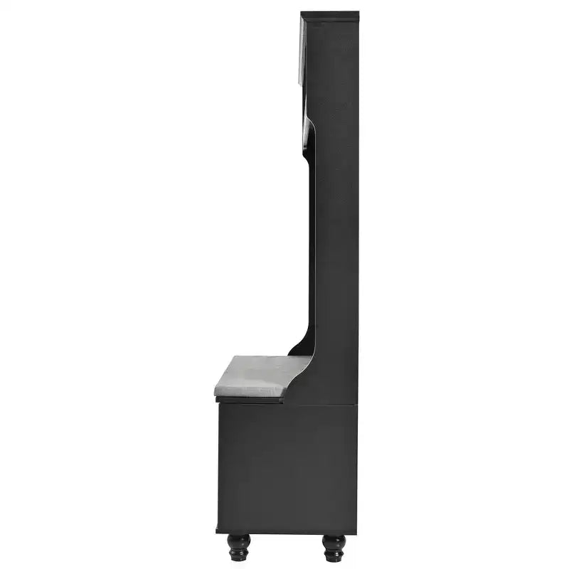 Meuble d'entrée 5-en-1 Okak avec portes persiennes, porte-manteau autoportant avec coussin et 4 patères robustes, meuble d'entrée large pour couloir, noir