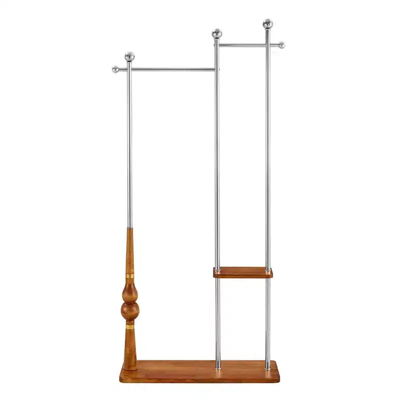 Porte-manteau Okak avec étagères en bois et cadre en acier inoxydable, porte-manteau industriel au design élégant, pour salon, chambre, argent