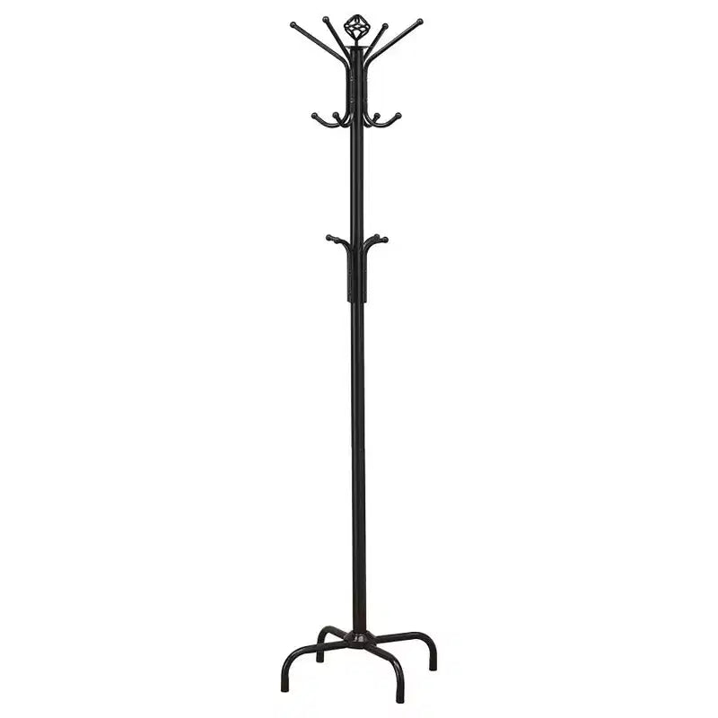 Okak Portant à manteaux autoportant élégant en métal avec 3 niveaux de crochets, porte-manteau au design minimaliste, étagère de rangement pour salon, chambre, noir