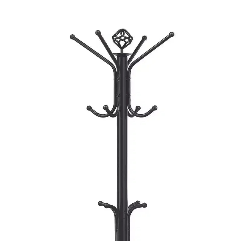 Okak Portant à manteaux autoportant élégant en métal avec 3 niveaux de crochets, porte-manteau au design minimaliste, étagère de rangement pour salon, chambre, noir