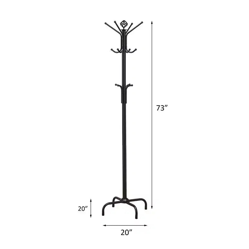 Okak Portant à manteaux autoportant élégant en métal avec 3 niveaux de crochets, porte-manteau au design minimaliste, étagère de rangement pour salon, chambre, noir